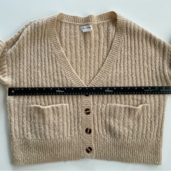 Lovers + Friends Caroline Cardigan Sz S Tan V-Neck Ribbed Grandmacore Slouchy - Picture 6 of 11